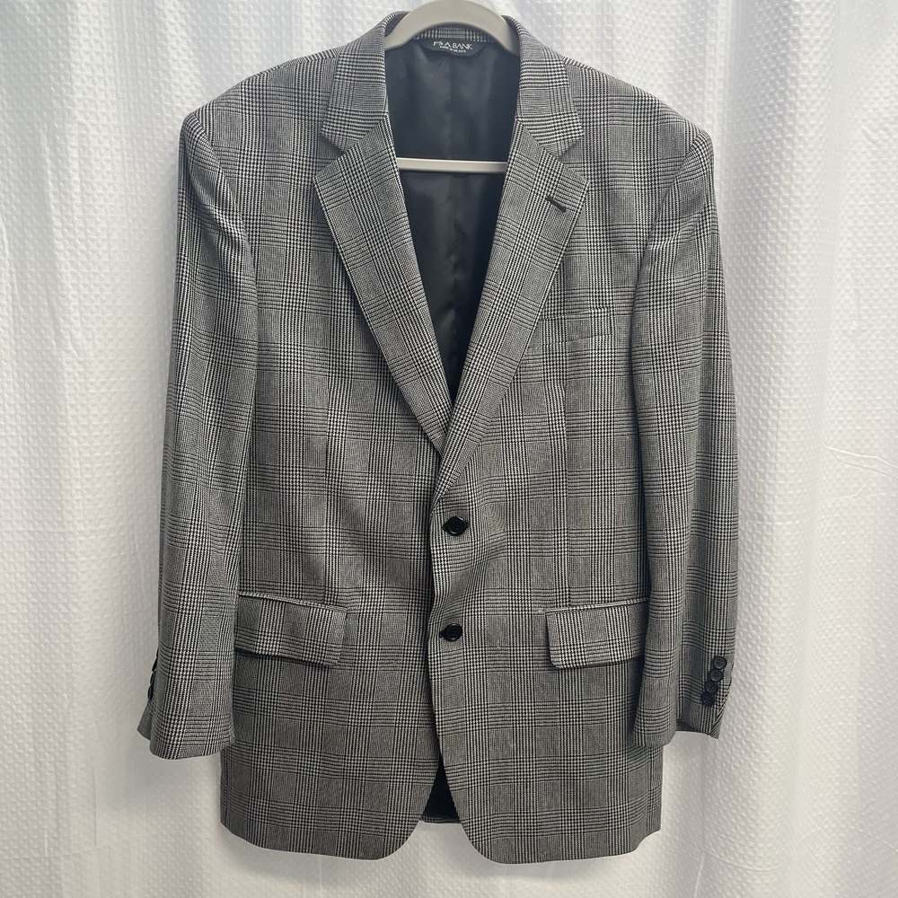 Jos.A Bank Men's Silk Wool Blend Black Glen Plaid Blazer 40R Old Money‎
